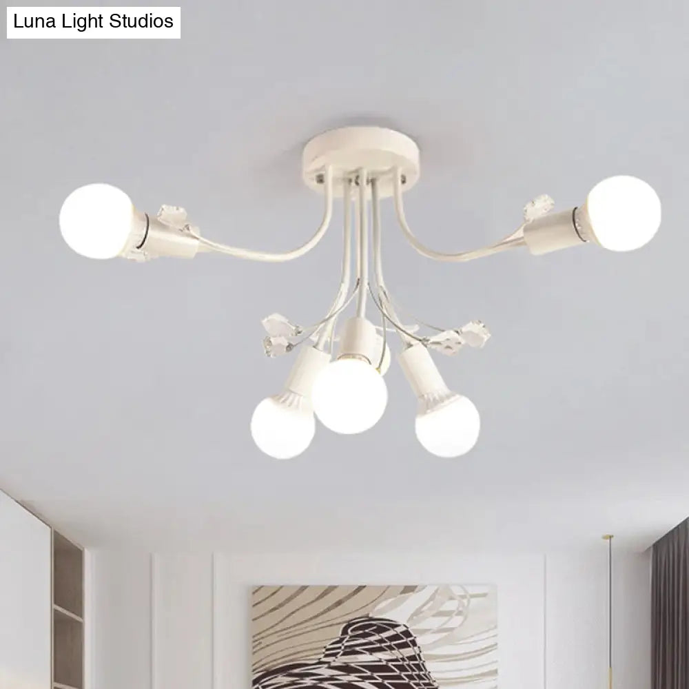 Black/White/Gold Metal Curved Arms Semi Flush Mount Light - Nordic Style 6/9 Lights Bedroom Ceiling