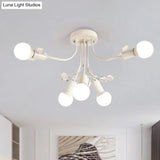 Black/White/Gold Metal Curved Arms Semi Flush Mount Light - Nordic Style 6/9 Lights Bedroom Ceiling
