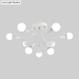Black/White/Gold Metal Curved Arms Semi Flush Mount Light - Nordic Style 6/9 Lights Bedroom Ceiling