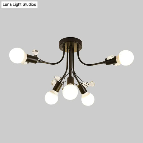 Black/White/Gold Metal Curved Arms Semi Flush Mount Light - Nordic Style 6/9 Lights Bedroom Ceiling