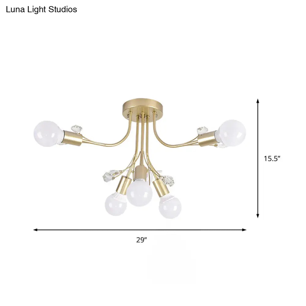 Black/White/Gold Metal Curved Arms Semi Flush Mount Light - Nordic Style 6/9 Lights Bedroom Ceiling