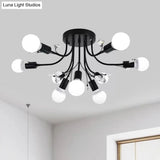 Black/White/Gold Metal Curved Arms Semi Flush Mount Light - Nordic Style 6/9 Lights Bedroom Ceiling