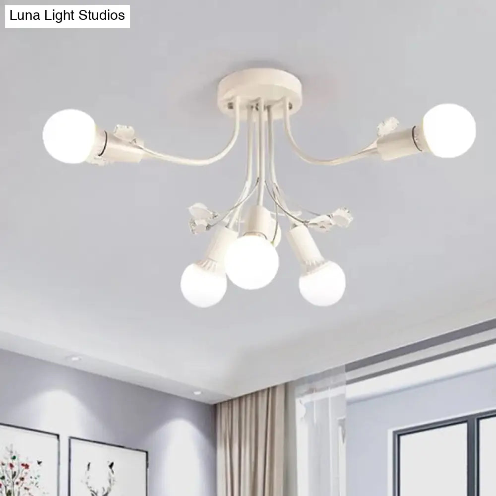 Black/White/Gold Metal Curved Arms Semi Flush Mount Light - Nordic Style 6/9 Lights Bedroom Ceiling