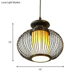 Black/Wood Bamboo Urn Pendant Light Fixture For Bedroom - 10’/12’ Wide