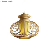 Black/Wood Bamboo Urn Pendant Light Fixture For Bedroom - 10’/12’ Wide