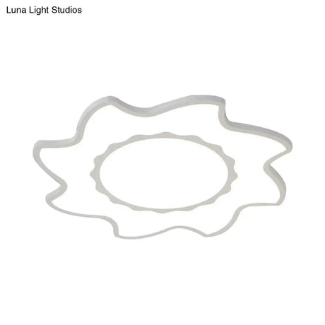 Blazing Sun Cartoon Acrylic Led Ceiling Lamp - White Flush Light For Nursing Room