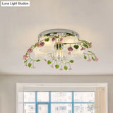Bloom Crystal Flush Mount Ceiling Light With 5 Bulbs And White Glass Shade For Living Room