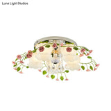 Bloom Crystal Flush Mount Ceiling Light With 5 Bulbs And White Glass Shade For Living Room