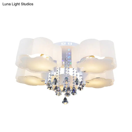 Bloom Glass Flush Mount Lamp With Crystal Draping - Contemporary Design 3/5 Heads White Light