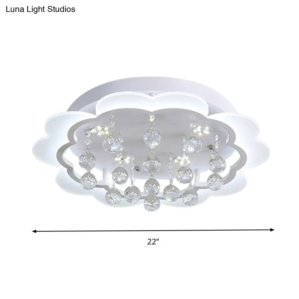 Bloom Led Ceiling Light With Crystal Ball White Acrylic Flush Mount - 22/25.5 Width