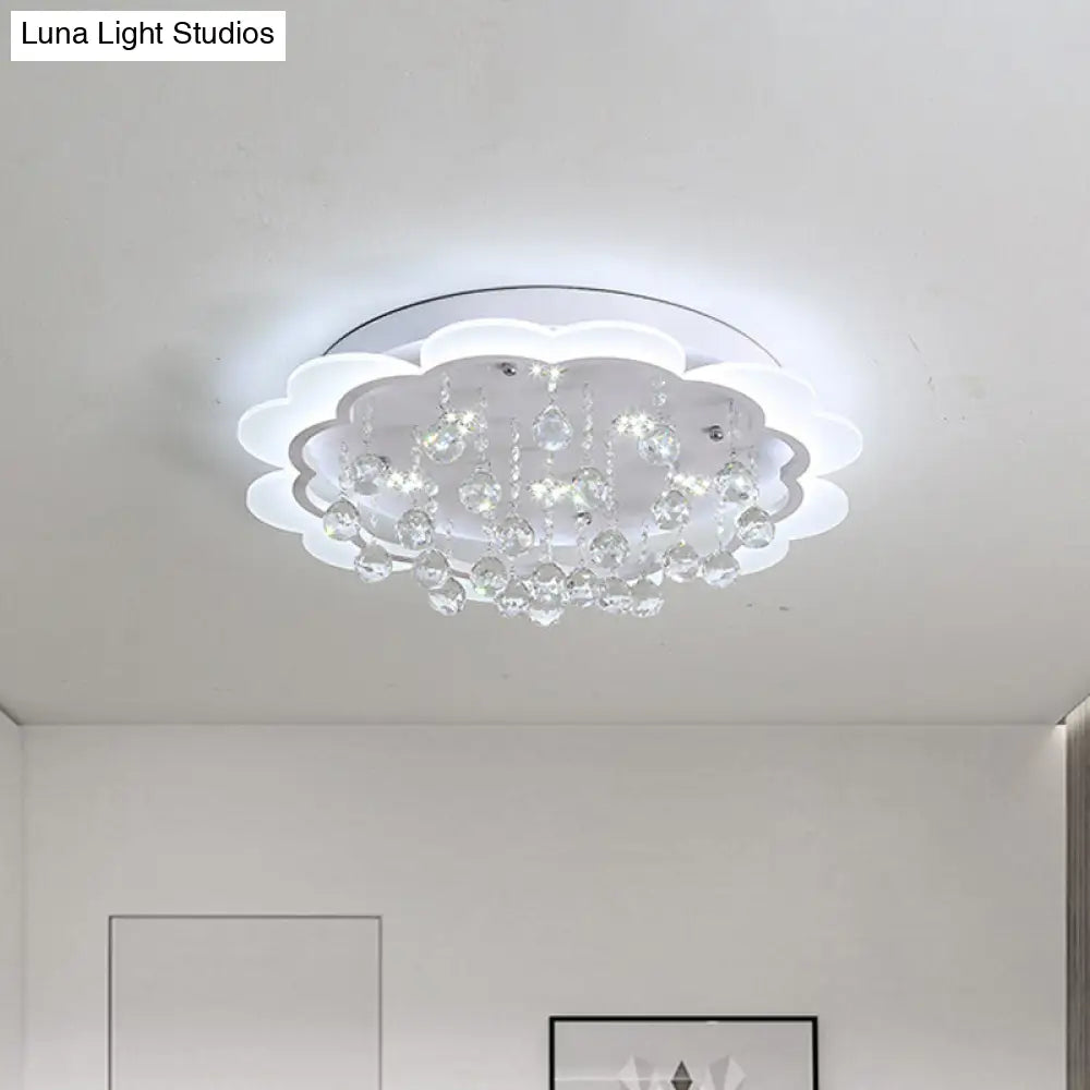 Bloom Led Ceiling Light With Crystal Ball White Acrylic Flush Mount - 22’/25.5’ Width