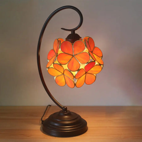 Blossom Tiffany Style Table Lamp - Single Head Beige/Pink/Yellow Glass Nightstand Light For Bedroom