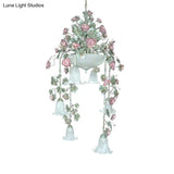 Blossom White Chandelier With 10 Led Bulbs - Elegant Bedroom Lighting In Pink/Red