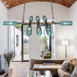 Blue/Amber Vintage Style Glass Bottle Chandelier Pendant Light With Pipe - 8 Heads Ideal For