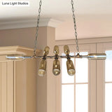 Blue/Amber Vintage Style Glass Bottle Chandelier Pendant Light With Pipe - 8 Heads Ideal For