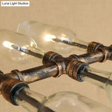 Blue/Amber Vintage Style Glass Bottle Chandelier Pendant Light With Pipe - 8 Heads Ideal For