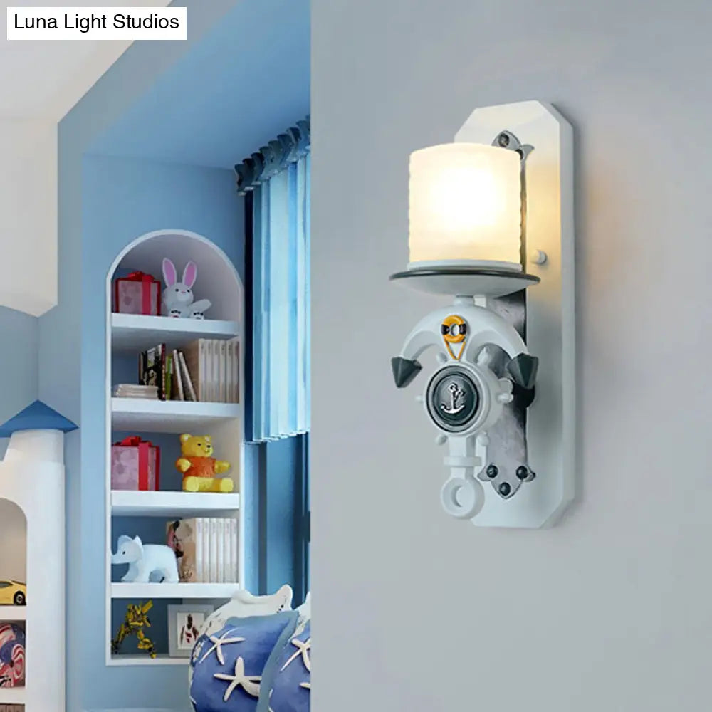 Blue Antique Style Milk Glass Cylinder Wall Light With Anchor Deco Sconce For Front Door 1 /