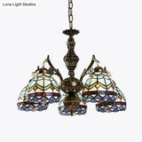 Blue Baroque Dome Stained Glass Chandelier - 5 Light Suspension Lamp For Living Room