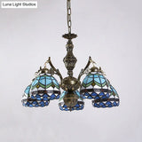 Blue Baroque Dome Stained Glass Chandelier - 5 Light Suspension Lamp For Living Room