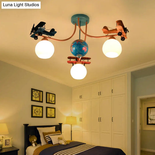 Blue Battle Plane Flush Mount Ceiling Light - Fun Cartoon Metal Fixture For Kid’s Bedroom / B