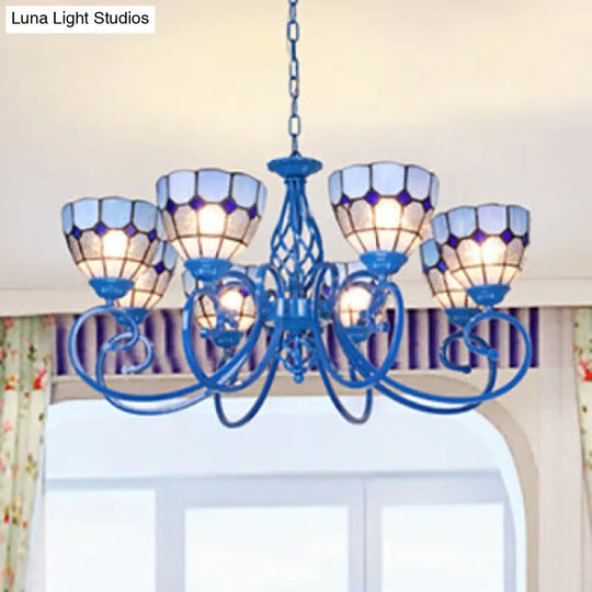Blue Mediterranean Chandelier With 6/8 Lights And Chain For Living Room