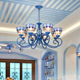 Blue Bowl Pendant Chandelier - 6/8 Lights Mediterranean Style For Living Room 8 /