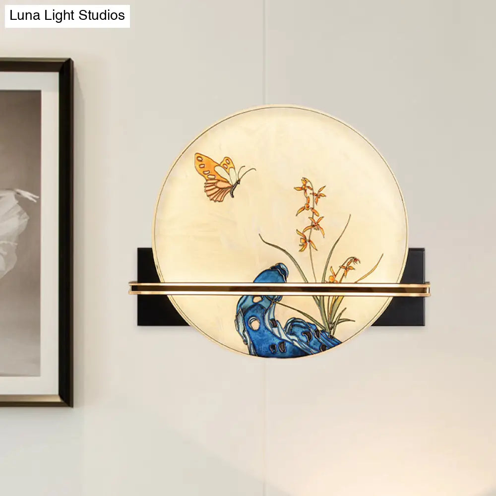 Blue Butterfly Led Stained Glass Wall Lamp For Tearooms