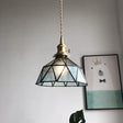 Blue/Clear Textured Glass Pendant With Brass Accents - Country Style Hanging Ceiling Light Blue