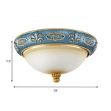 Blue Countryside Flush Mount Lamp For Bedroom - 15/19 Wide
