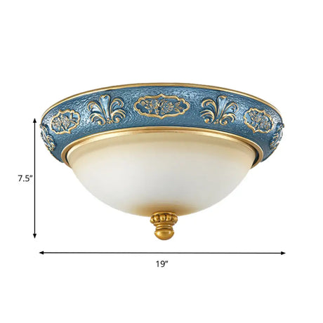 Blue Countryside Flush Mount Lamp For Bedroom - 15/19 Wide