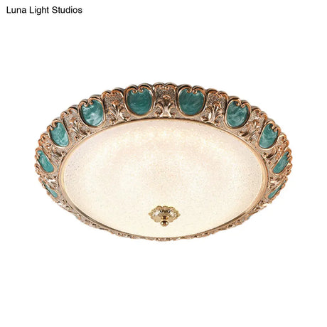 Blue Dome Ceiling Light With Led And Country Cream Glass In Warm/White Available 3 Sizes