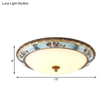 Blue Dome Cream Glass Led Ceiling Mount Lamp - Retro Flush Light Fixture For Dining Room