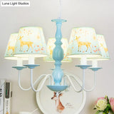 Blue Fabric Metal Chandelier: Contemporary Tapered Shade Hanging Light For Living Room