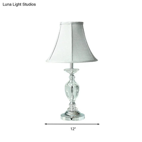 Blue Fabric Paneled Bell Table Lamp With Crystal Base - Single Bulb Nightstand Light
