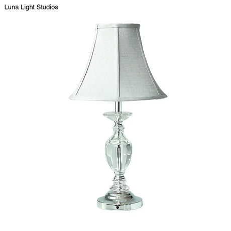 Blue Fabric Paneled Bell Table Lamp With Crystal Base - Single Bulb Nightstand Light