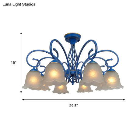 Blue Flared Chandelier Light With Traditional Frosted Glass - 5/6/8 Bulbs Ceiling Fixture