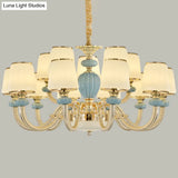 Blue Frosted Glass Barrel Chandelier - Simple Ceramic Suspension Pendant For Living Room