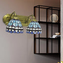 Blue Glass Baroque Dome Sconce Lamp: 2-Headed Wall Light For Bathroom