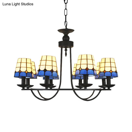 Blue Glass Lattice Chandelier With 4/6/8 Hanging Lights - Perfect For Villa Or Hotel