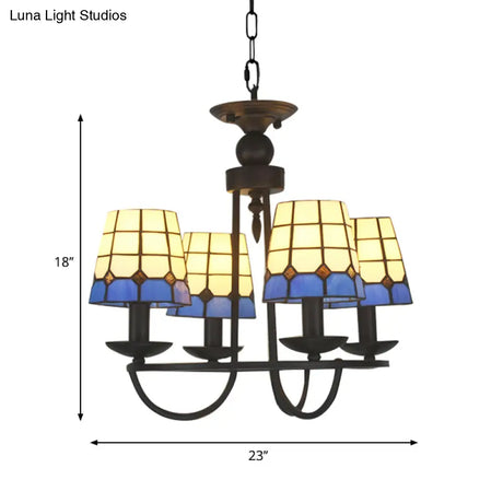 Blue Glass Lattice Chandelier With 4/6/8 Hanging Lights - Perfect For Villa Or Hotel