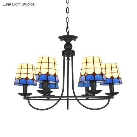 Blue Glass Lattice Chandelier With 4/6/8 Hanging Lights - Perfect For Villa Or Hotel