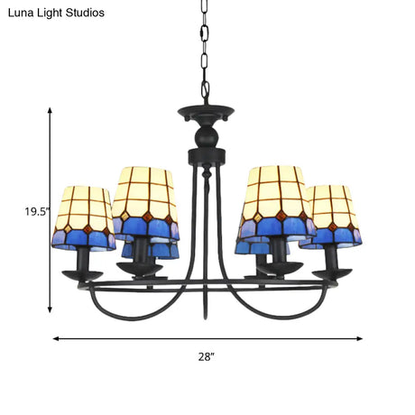 Blue Glass Lattice Chandelier With 4/6/8 Hanging Lights - Perfect For Villa Or Hotel