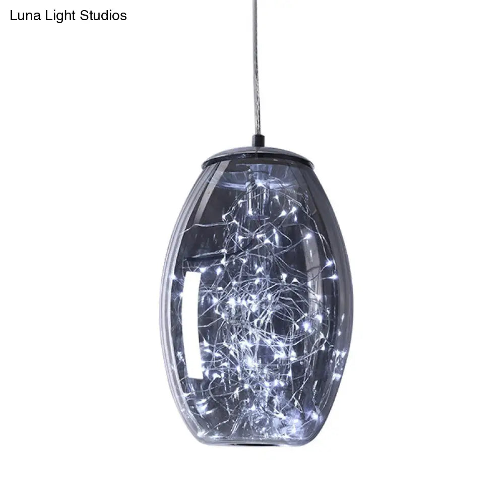 Contemporary Blue Glass Led Pendant Light For Living Room Ceiling - Jar Design