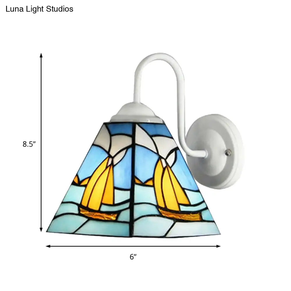 Blue Glass Wall Sconce Lighting For Mediterranean Corridor - Sailboat Design