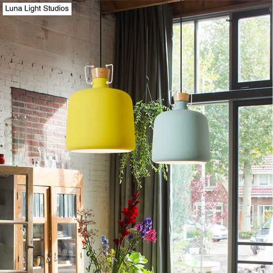 Blue/Gold/Brown Wine Jar Pendant Light With Cork Detailing Yellow