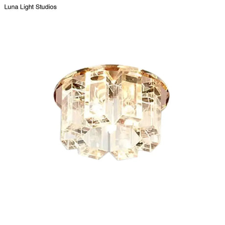Blue/Gold/Tan Crystal Led Flush Mount Light With Round Design - Warm/White Lighting