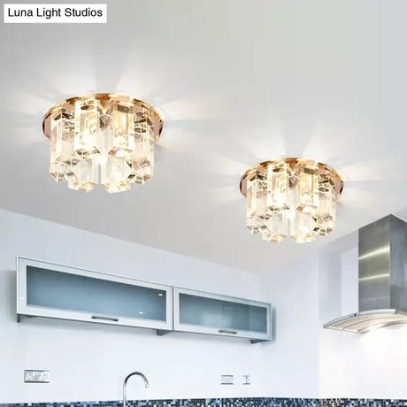 Blue/Gold/Tan Crystal Led Flush Mount Light With Round Design - Warm/White Lighting