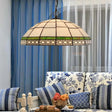 Blue/Green Tiffany Hand Cut Glass Pendant Light - Elegant Drop Bowl Suspension For Living Room Green