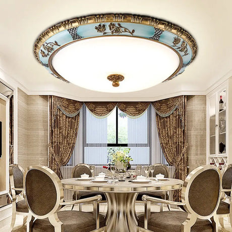 Blue Led Flushmount Lighting Traditional Resin Flower Ceiling Light For Corridor -
