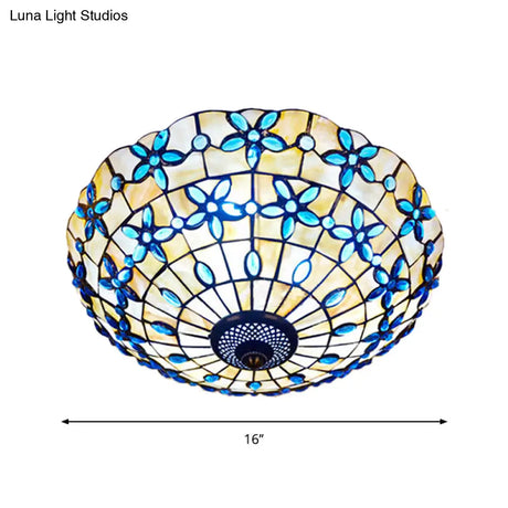 Blue Mediterranean Flush Light With 3/4 Shell Heads - 16’/21’ Width